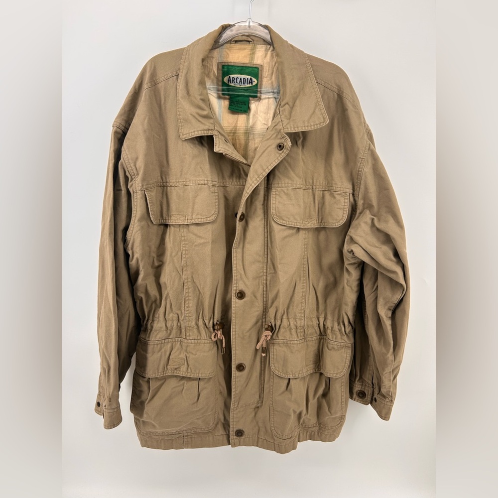 Vintage Jacket Mens Large Beige Canvas Collar  Windbreaker Outdoor Chore